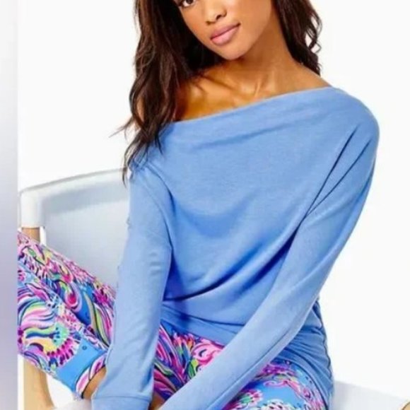NWOT Lilly Pulitzer Sheera Off the Shoulder Blue Top (small) - Picture 7 of 8